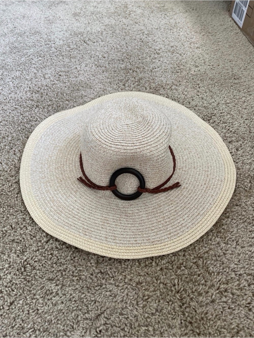 Wide Brim Straw Sun Hat with Brown Accent